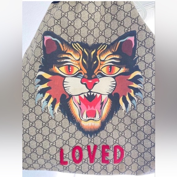 Gucci Beige and Black Cat Print Backpack - Picture 2 of 9